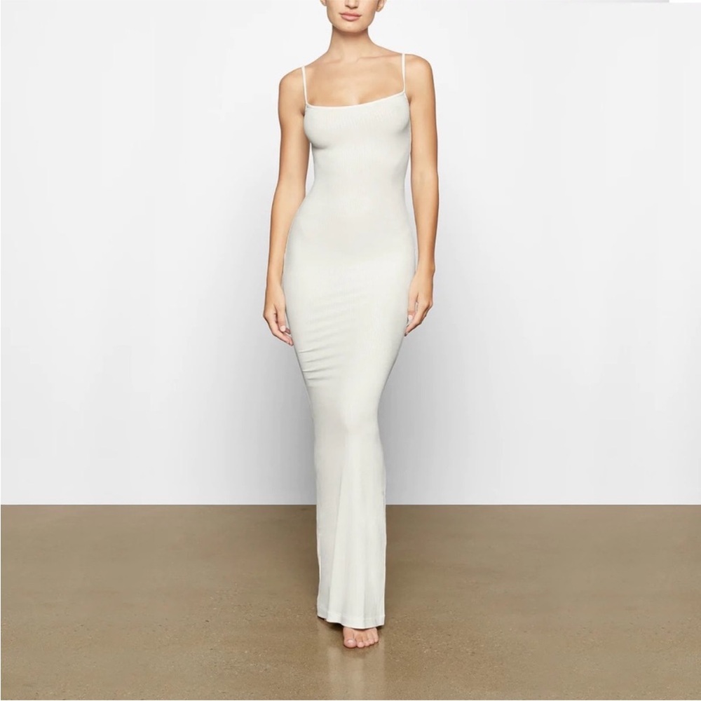NEW SKIMS SOFT LOUNGE SHIMMER LONG SLIP DRESS | MARBLE